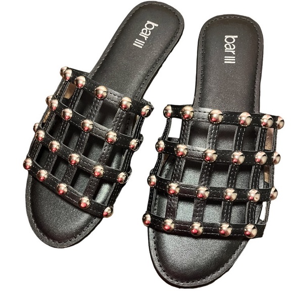 Bar III Shoes Macys Bar Iii Pecanna Black Silver Flat Sandals